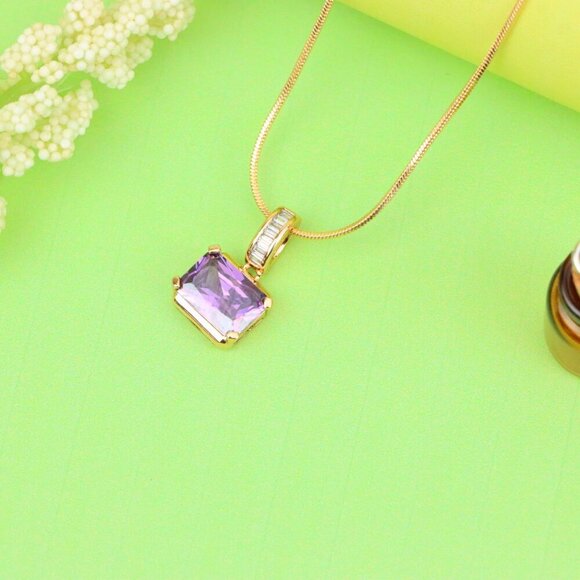 "Elegant Purple Emerald Cut Pendant with Gold Plated Baguette Bail, XPPT1779 - Picture 10 of 13